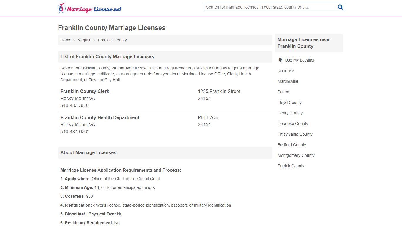 Franklin County Marriage Licenses